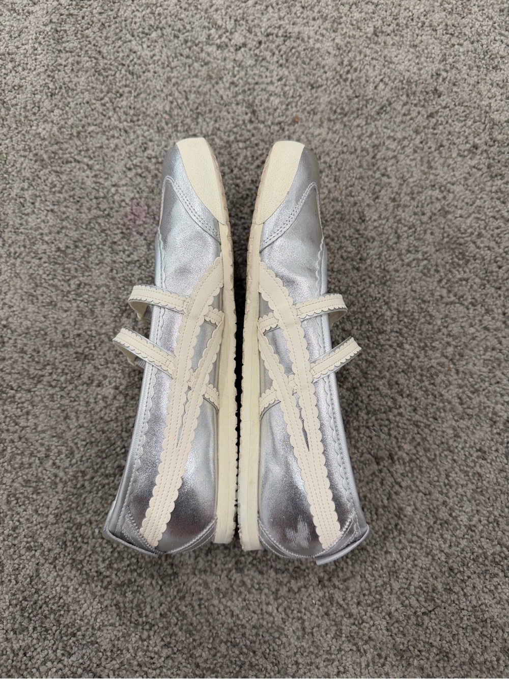 Silver Ballet Mary Jane Flats with Cream Trim Onitsuka Tiger